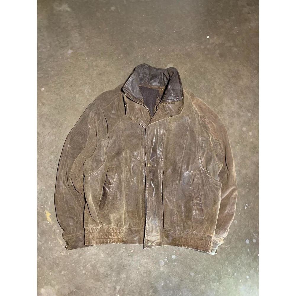 Vintage 90s Wilsons Leather Brown Biker Bomber Style Lined Boxy Jacket Sz Large